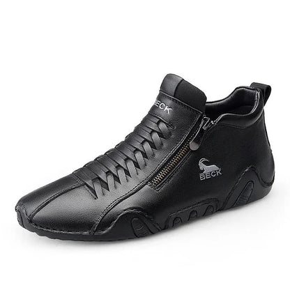 Men's Side Zipper High-top Leather Soft-soled Casual Shoes
