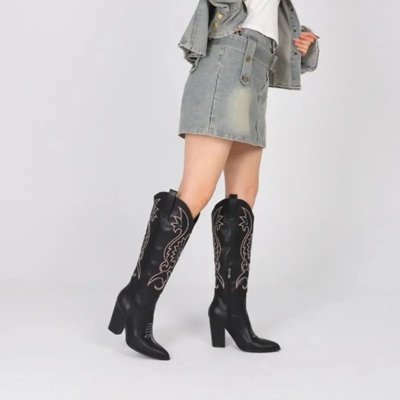 Women's Western Retro Embroidered Knee High Boots
