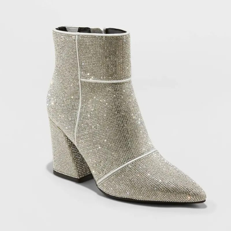 Women's Block Heel Shiny Ankle Boots