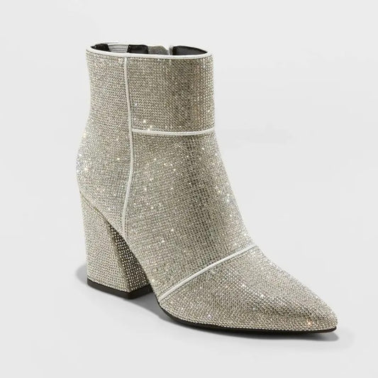 Women's Block Heel Shiny Ankle Boots