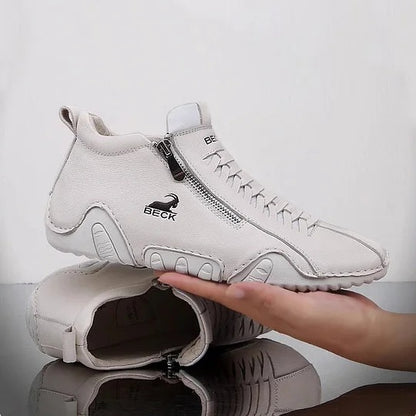 Men's Side Zipper High-top Leather Soft-soled Casual Shoes