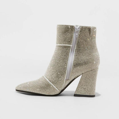 Women's Block Heel Shiny Ankle Boots
