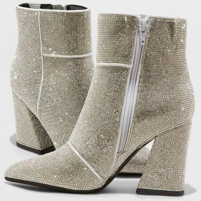 Women's Block Heel Shiny Ankle Boots
