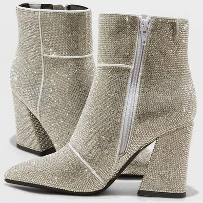 Women's Block Heel Shiny Ankle Boots