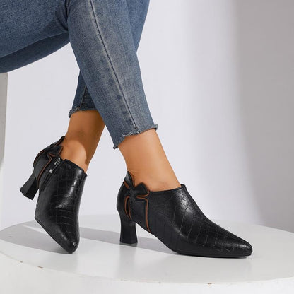 Women's Soft Leather Pointed Toe Ankle High Heels