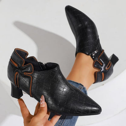 Women's Soft Leather Pointed Toe Ankle High Heels
