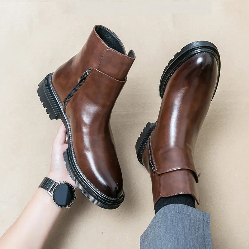 OwenGrid Men's Business Fashion Zipper Side Ankle Boots