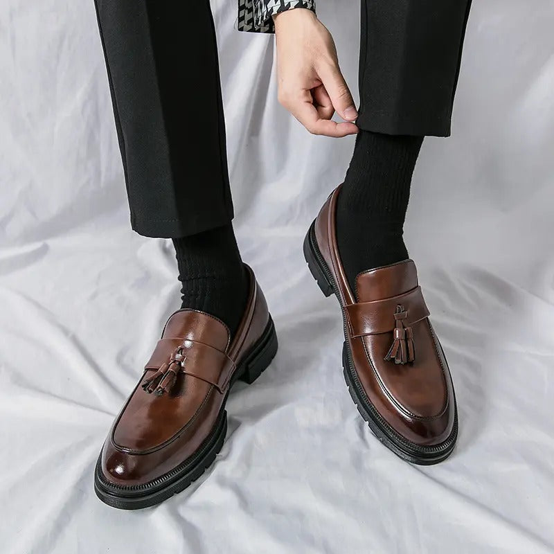 OwenGrid Men's Fashionable Casual Tassel Decor Leather Slip-on Shoes