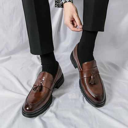 OwenGrid Men's Fashionable Casual Tassel Decor Leather Slip-on Shoes