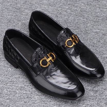 Men's Cowhide Metal Buckle Soft-Sole Business Shoes