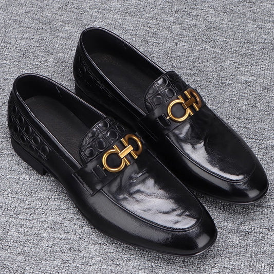 Men's Cowhide Metal Buckle Soft-Sole Business Shoes